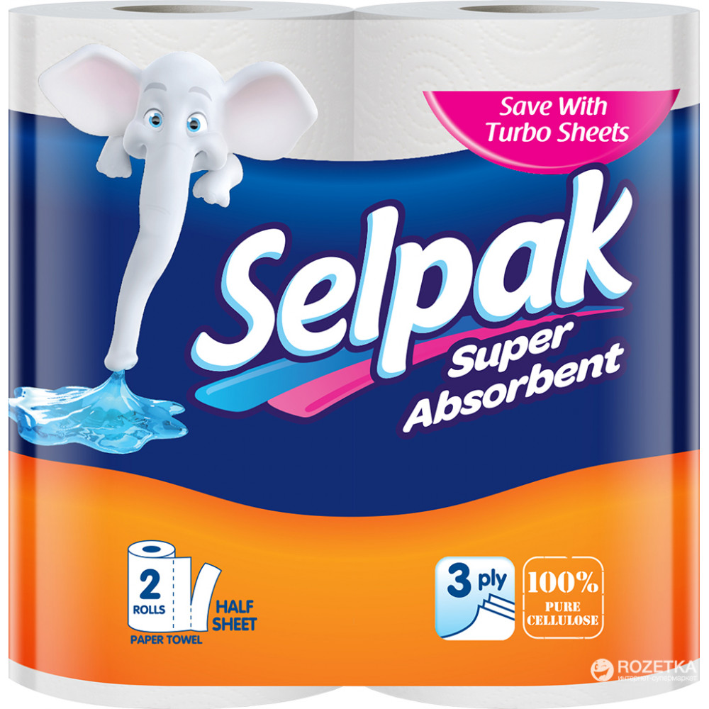 Бумажные полотенца Selpak 3 слоя 90 отрывов 2 рулона