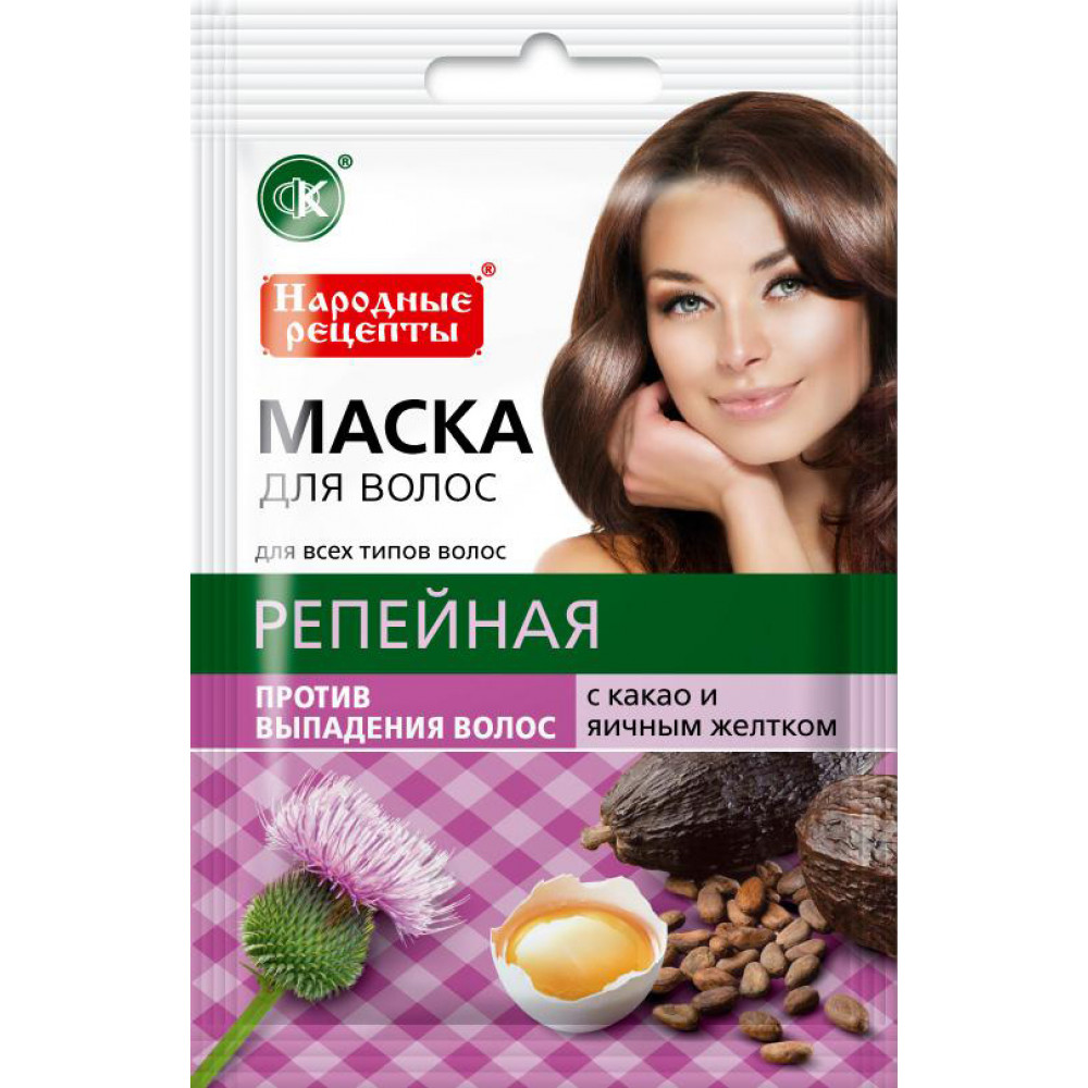 Маска для волос Фитокосметик Репейная с какао и яичным желтком 30 мл