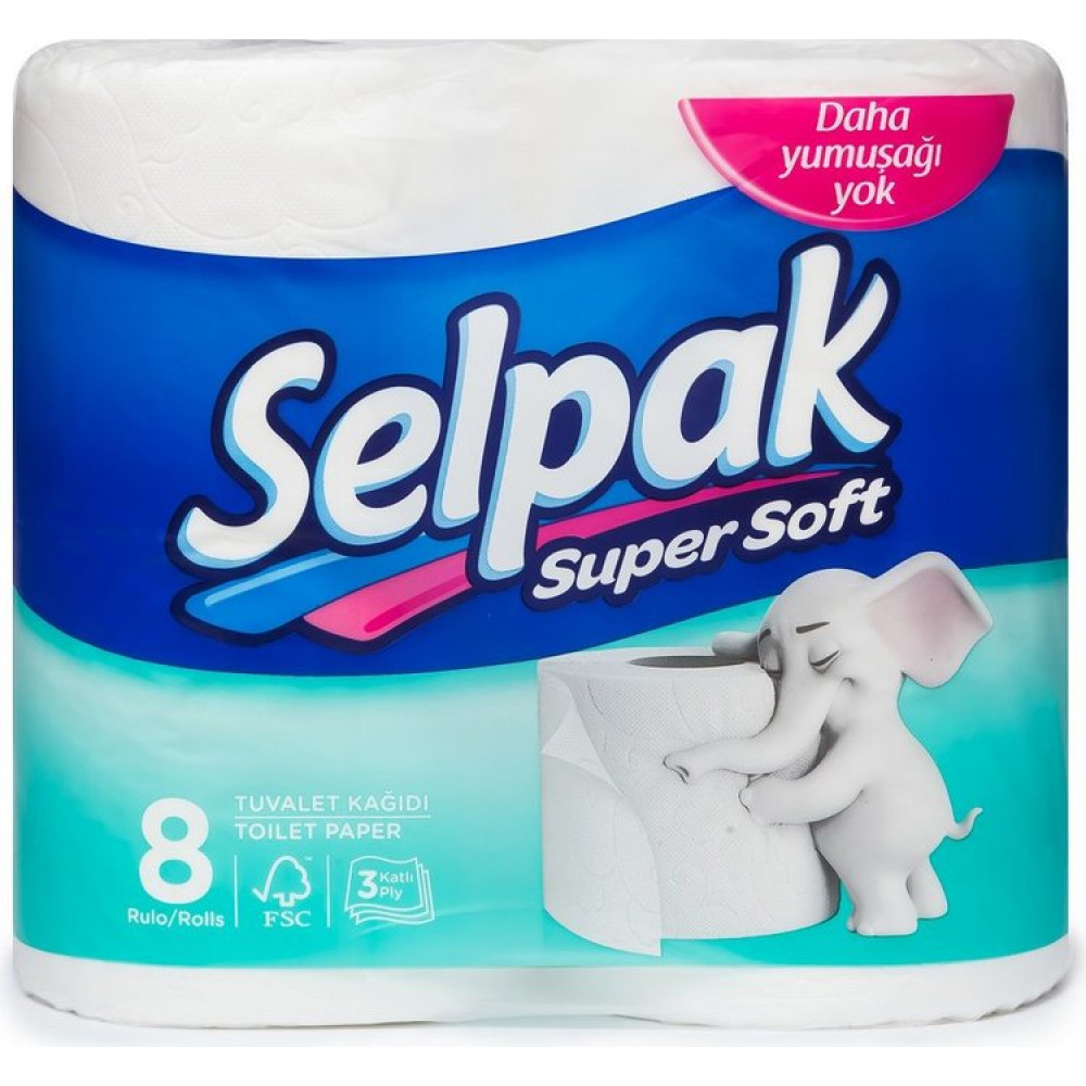 Туалетная бумага Selpak трехслойная Белая 8 рулонов