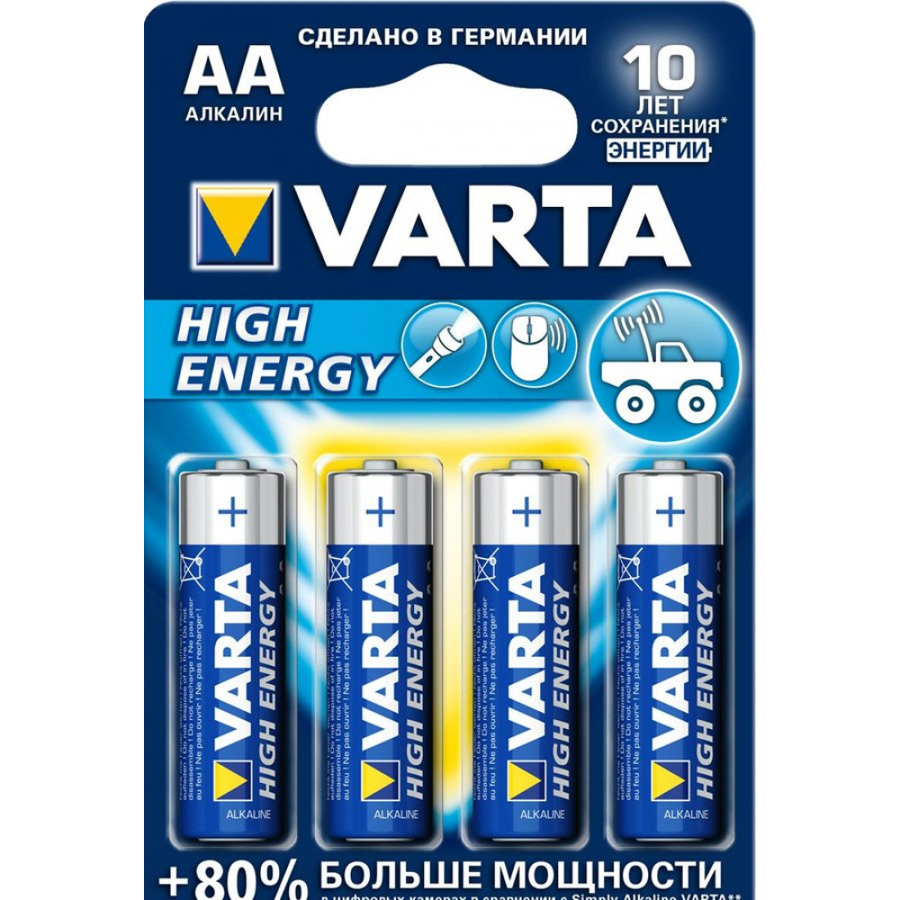 Батарейка Varta "High Energy", тип AA, 1,5В, 4 шт