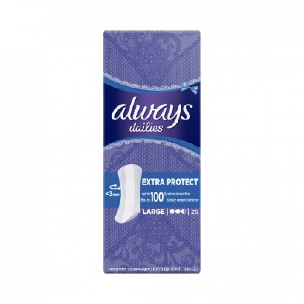Always Dailies Extra Protect Up To 100% Odor Protection Large 26 Pcs