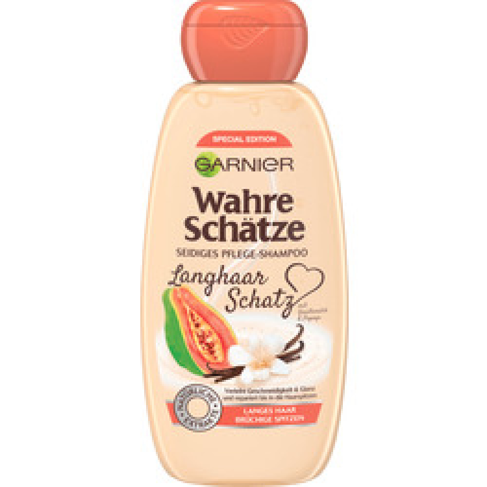 Шампунь для поврежденных волос GARNIER Wahre Schätze Langhaar Schatz Vanillemilch & Papaya, 300 мл. shampun-dlya-povrezhdennyh.html