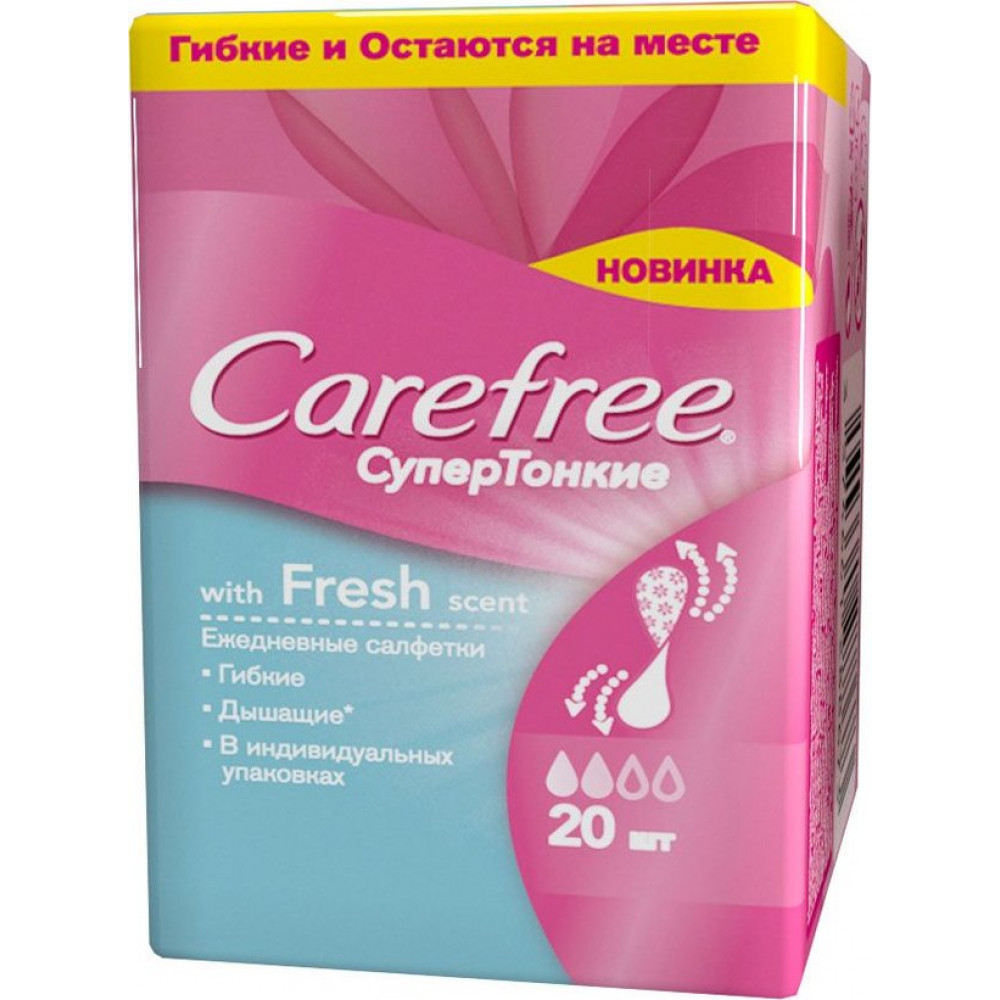 Carefree Салфетки супертонкие Fresh scent ароматизированные в индивидуальной упаковке, 20 шт