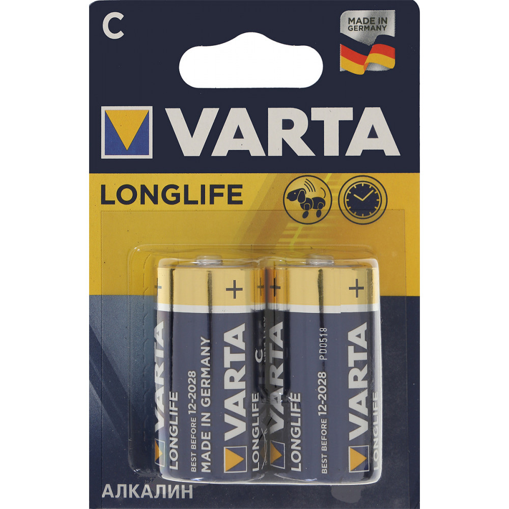  
Батарейка Varta "Longlife", тип C, 1,5В, 2 шт, размер 25 х 25 х 50, мм