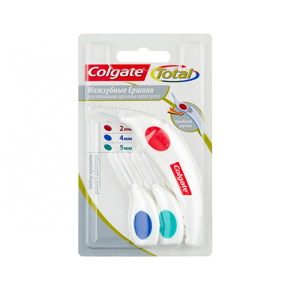 Зубной ершик Colgate Total (2, 4, 5 мм), красный, синий, зеленый, 3 шт