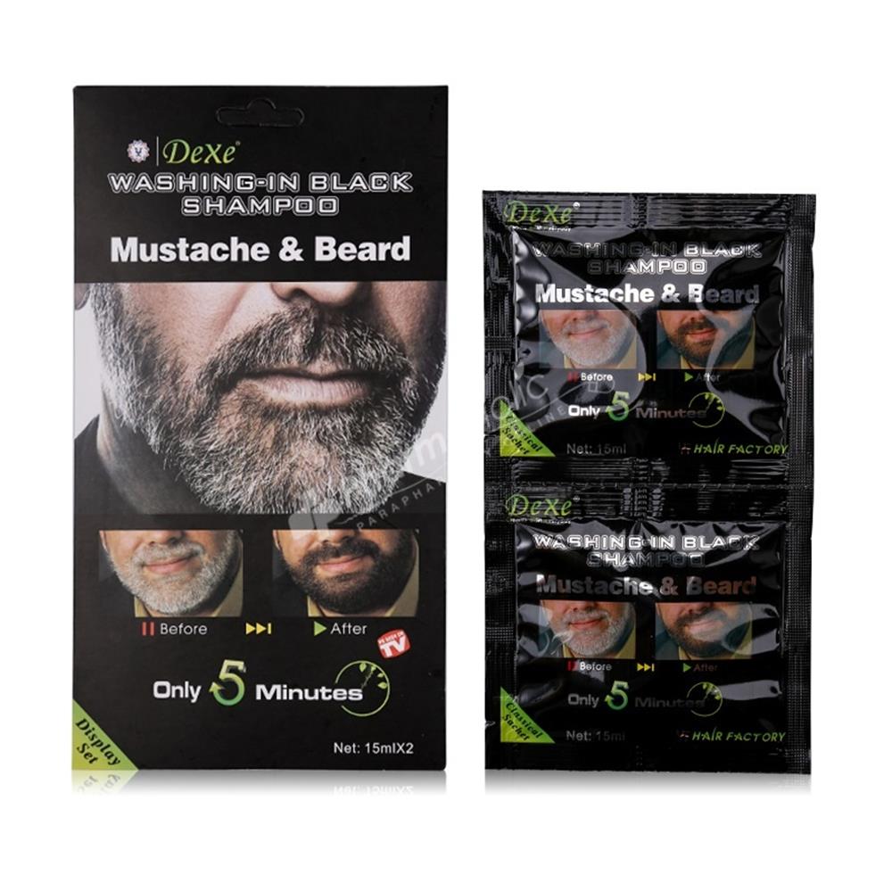 Уходовое средство для окрашивания бороды и усов Dexe Washing-in Black Shampoo, Mustache and Beard, 15 мл x 2